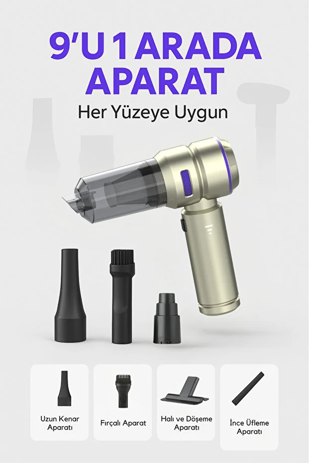 Şarjlı Araç İçi Süpürge Yüksek Emişli Taşınabilir Kablosuz Oto Vakum Temizlik Cihazı